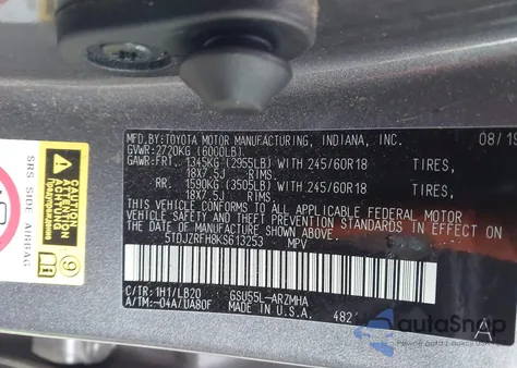 2019 Toyota Highlander Xle из США, поврежденный, VIN 5TDJZRFH8KS613253